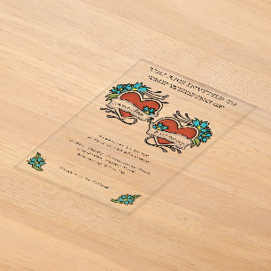 Invitations En Acrylique Cœurs Tatoués Mariage Graphique Tatouage