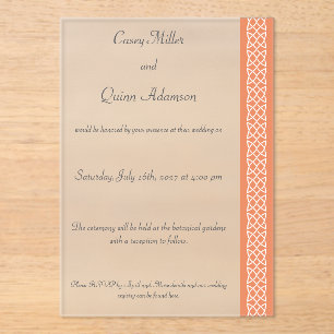 Invitations En Acrylique Cœurs Tissage Celtique en Corail Mariage Acrylique