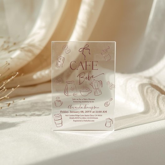 Invitations En Acrylique Coffee Theme Bow Cafe Bebe Brewing Baby Shower