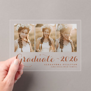 Invitations En Acrylique Collage de photos de la promotion 2026 en terre cu
