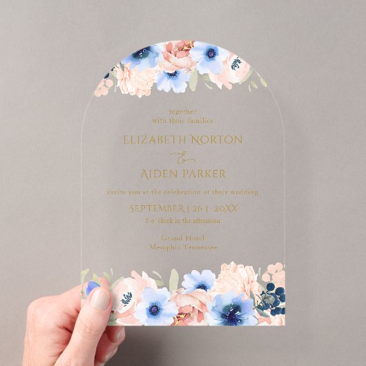 Invitations En Acrylique Collection de mariage Peach Blue (In situ (ordinateur de poche))
