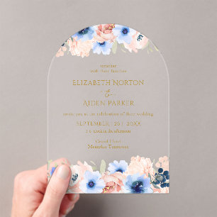 Invitations En Acrylique Collection de Mariages bleu Peach