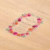 Invitations En Acrylique Colorful Bold Pink & Orange Floral Garden Wedding (Poser)