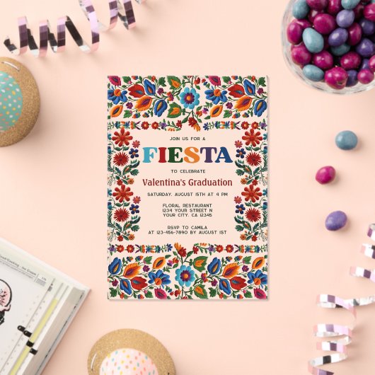 Invitations En Acrylique Colorful Fiesta Floral Folk Art Graduation Party (Insitu (Célébration))