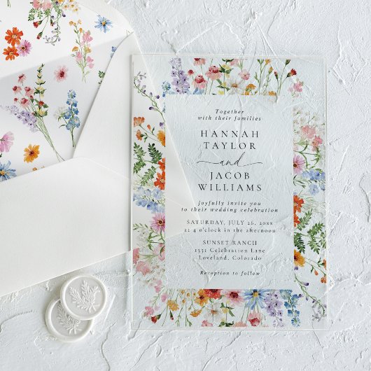 Invitations En Acrylique Colorful Meadow Wildflower Wedding