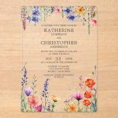 Invitations En Acrylique Colorful Wildflowers Elegant Wedding Clear (Recto)