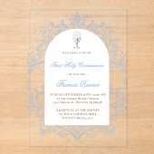 Invitations En Acrylique conception bleue Première Sainte Communion (Recto)