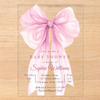 Invitations En Acrylique Conception de ruban et de nœud en aquarelle rose
