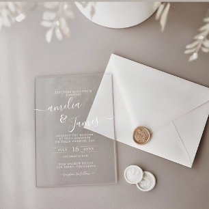 Invitations En Acrylique Conception de script transparent pour mariage mode