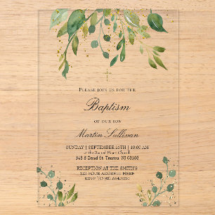 Invitations En Acrylique conception de verdure Baptême