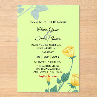 Invitations En Acrylique Conception Florale Fleurs Jaunes