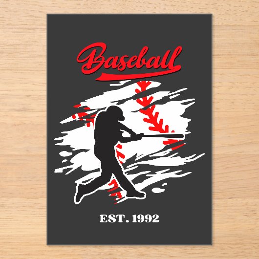Invitations En Acrylique Conception Graphique de Silhouette de Baseball – F (Recto)