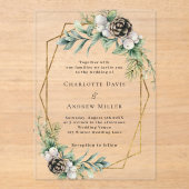 Invitations En Acrylique Cone pin verdure or géométrique clair mariage (Recto)