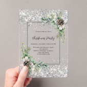 Invitations En Acrylique Cônes d'argent vert feuilles gelé Noël fête (In situ (ordinateur de poche))