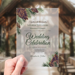 Invitations En Acrylique Cônes de pin aquarelle rustique Élégant mariage
