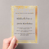 Invitations En Acrylique Confetti d'or d'anniversaire clair (In situ (ordinateur de poche))