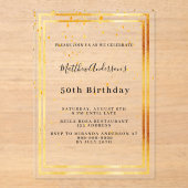 Invitations En Acrylique Confetti d'or d'anniversaire clair (Recto)