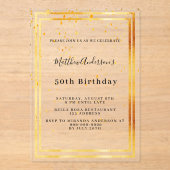 Invitations En Acrylique Confettis dorés d'anniversaire clair (Recto)