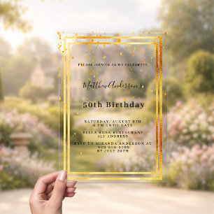 Invitations En Acrylique Confettis dorés d'anniversaire transparents