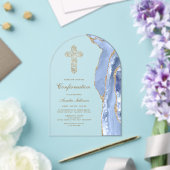 Invitations En Acrylique Confirmation Agate Bleu Barbeau (Insitu (Mariage))