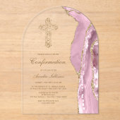 Invitations En Acrylique Confirmation Agate Rose (Recto)