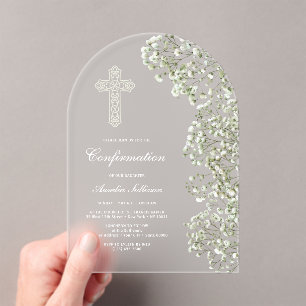 Invitations En Acrylique Confirmation Arch Fleurs de Blanche Mère