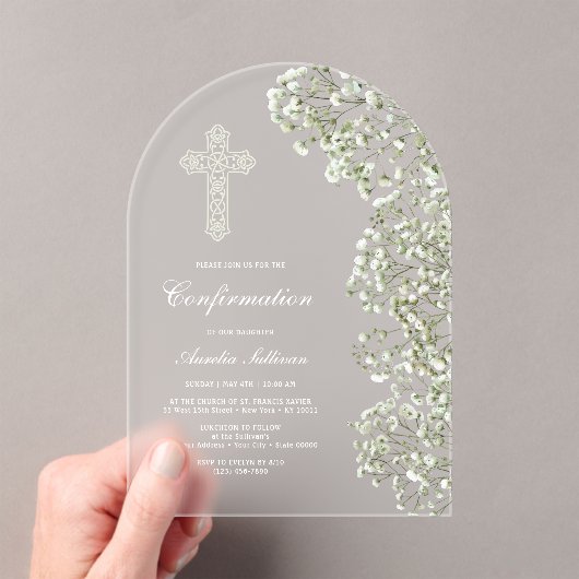 Invitations En Acrylique Confirmation Arch Fleurs de Blanche Mère (In situ (ordinateur de poche))