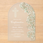 Invitations En Acrylique Confirmation Arch Fleurs de Blanche Mère (Recto)