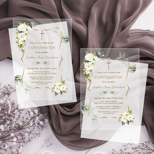 Invitations En Acrylique Confirmation Charmeuse Florale Blanche