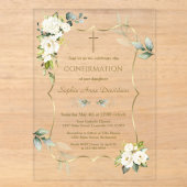 Invitations En Acrylique Confirmation Charmeuse Florale Blanche (Recto)