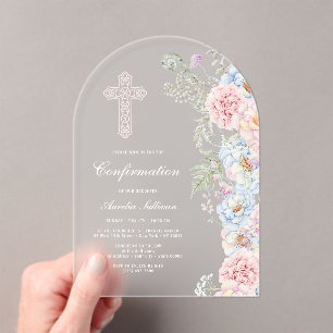 Invitations En Acrylique Confirmation d'arc de pivoines délicates