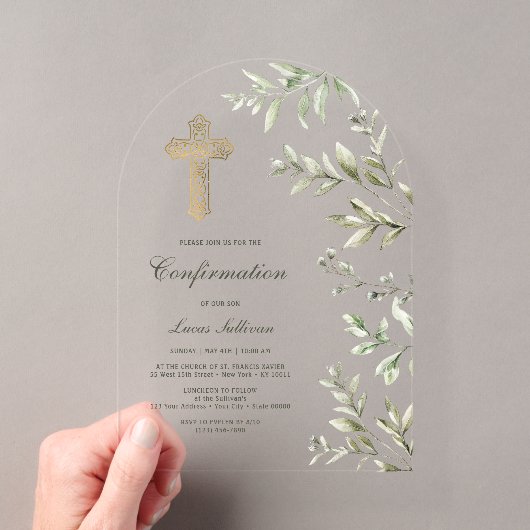 Invitations En Acrylique Confirmation d'arche de feuillage à l'aquarelle (In situ (ordinateur de poche))
