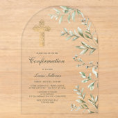Invitations En Acrylique Confirmation d'arche de feuillage à l'aquarelle (Recto)