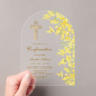 Invitations En Acrylique Confirmation d'arche de mimosa à l'aquarelle