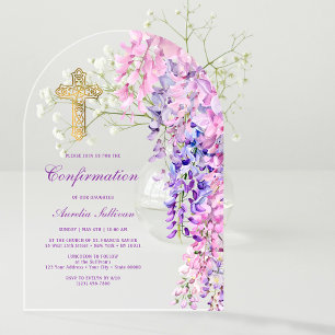 Invitations En Acrylique Confirmation d'arche de wisteria aquarelle