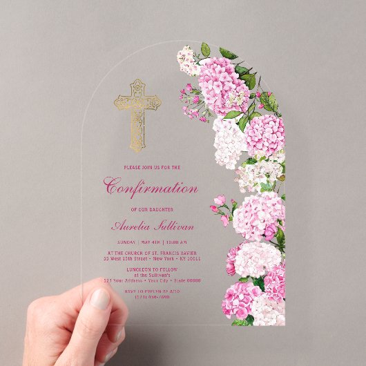 Invitations En Acrylique Confirmation d'arche d'hydrangea rose (In situ (ordinateur de poche))