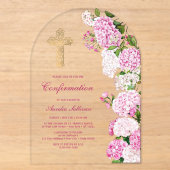 Invitations En Acrylique Confirmation d'arche d'hydrangea rose (Recto)