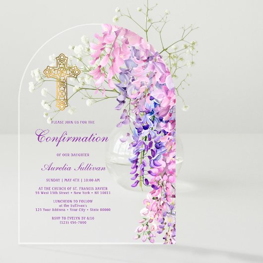 Invitations En Acrylique Confirmation de l'arc d'aquarelle Wisteria