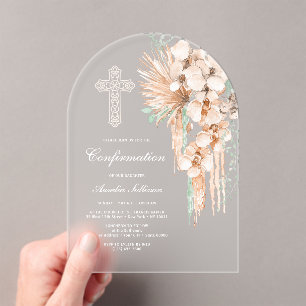 Invitations En Acrylique Confirmation de l'arc de bouquet beige et de menth