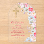 Invitations En Acrylique Confirmation de l'arc des fleurs d'aquarelle (Recto)