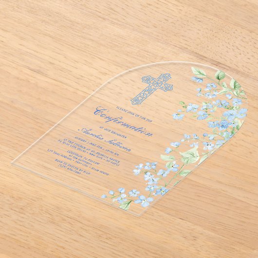 Invitations En Acrylique Confirmation de l'arc des fleurs d'aquarelle bleue (Poser)