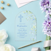 Invitations En Acrylique Confirmation de l'arc des fleurs d'aquarelle bleue (Insitu (Mariage))