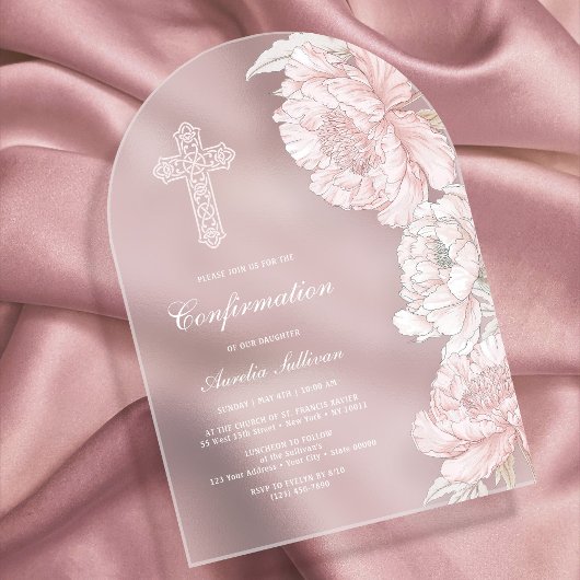 Invitations En Acrylique Confirmation de l'arc des pivoines blanches roses 