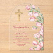 Invitations En Acrylique Confirmation de l'arc des tulipes d'aquarelle (Recto)