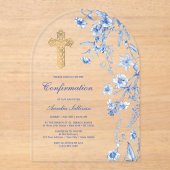 Invitations En Acrylique Confirmation de l'arc Fleur sauvage bleu français (Recto)