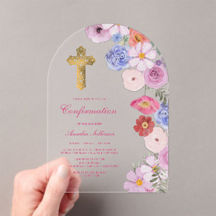 Invitations En Acrylique Confirmation de l'arc Fleur sauvage d'aquarelle