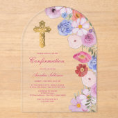 Invitations En Acrylique Confirmation de l'arc Fleur sauvage d'aquarelle (Recto)
