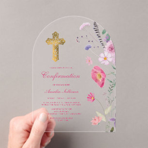 Invitations En Acrylique Confirmation de l'arc Fleur sauvage de printemps
