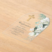 Invitations En Acrylique Confirmation de l'arc vert des fleurs blanches (Poser)