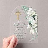 Invitations En Acrylique Confirmation de l'arc vert des fleurs blanches (In situ (ordinateur de poche))